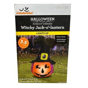Way To Celebrate Witchy Jack O Lantern 3.5 Ft Halloween Airblown Inflatable New